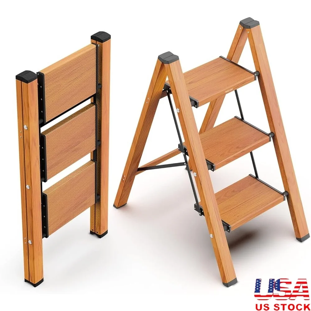 

3 Step Ladder Foldable Lightweight Aluminum Step Stool Portable Anti-Slip Pedals Easy Storage Home Kitchen Closet Use
