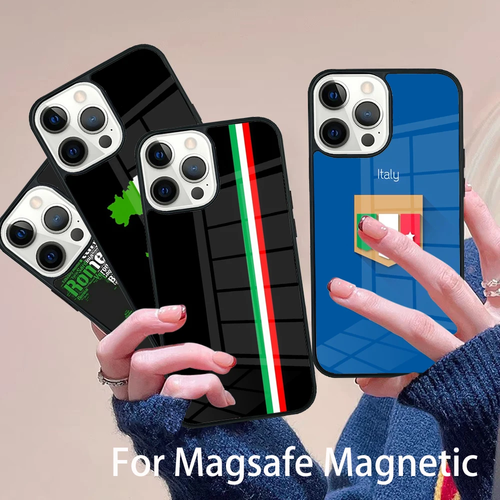

Italy Flag Phone Case Magesafe Magnetic Wireless Charge Cover For IPhone 16 11 12 13 14 15 Pro Max Plus Mini