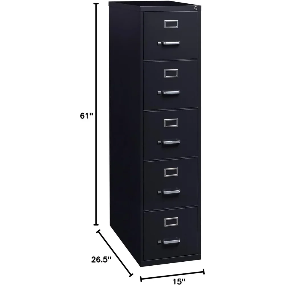 D 세로 5 서랍 레터 사이즈 파일 캐비닛, 블랙, 26-1/2 인치
