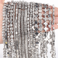 AAA+ Rhodium Hematite Beads Natural Cross Arrow Round Flower Rice Shape Stone Beads For Jewelry Making Bracelets Necklace 15\