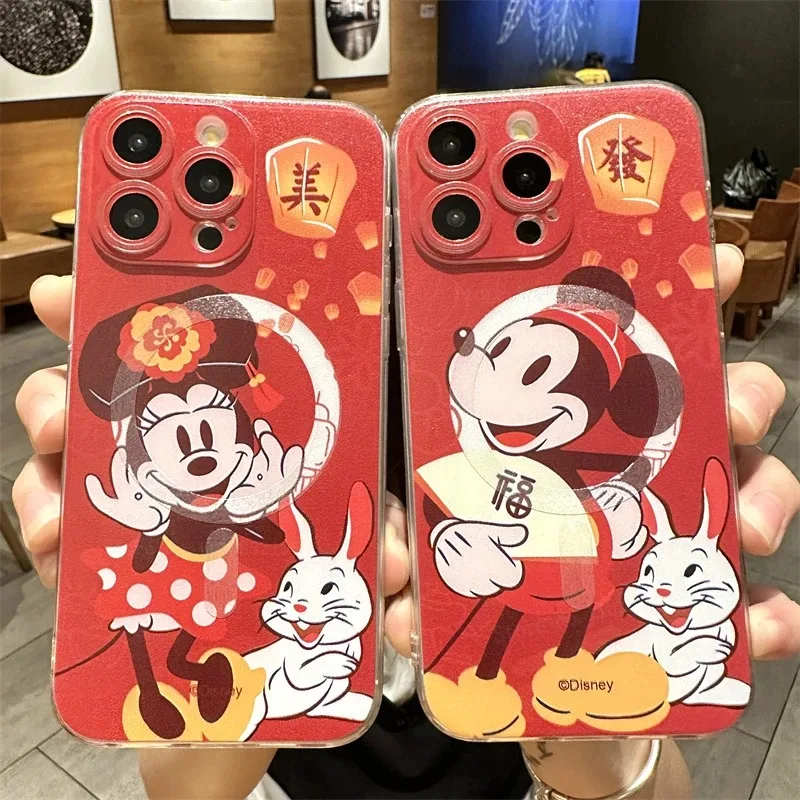 Phone Case For Samsung Galaxy S24 S23 S22 Ultra S21 S20 Plus FE Note 20 10 Disney Mickey MinnieClear Magsafe Magnetic Cover