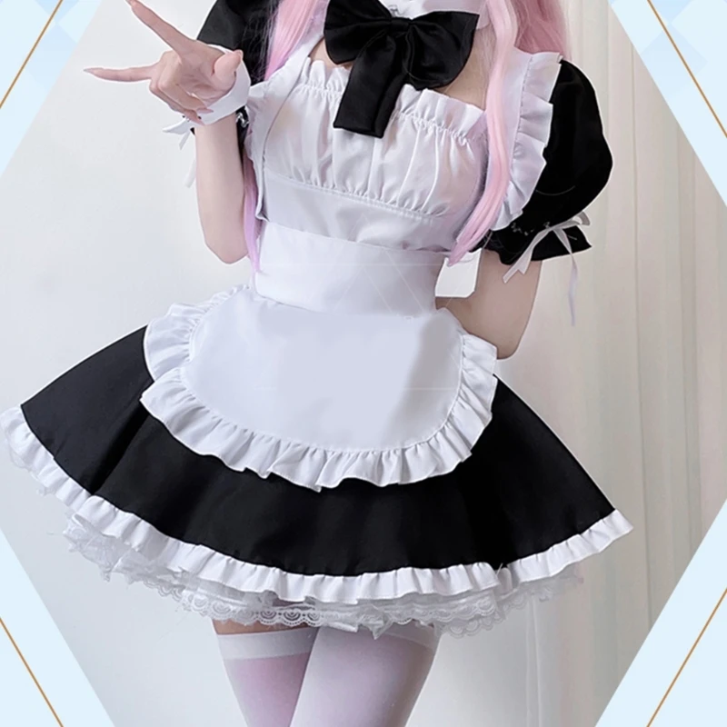 7Pcs/Set French Maid Costume Accessories Gothic Black White Dress Skirt Lace Bowknot Apron Hairband Costume for Women