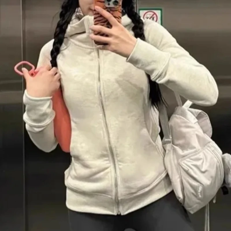 Frauen Koreanischen Stil Streetwear Zip Up Kapuzen Sweatshirt Lässige mode einfarbig wolle pullover jacke beliebte kleidung Harajuku