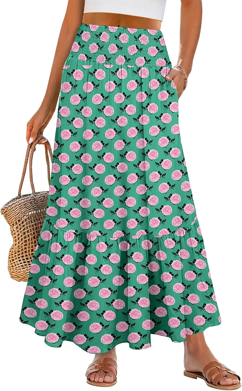 Luxy الثلاثي ماكسي التنانير للنساء 2025 الصيف بوهو طويل فلوي الأزهار مرونة عالية الخصر تنورة تنورة السفر غير رسمية