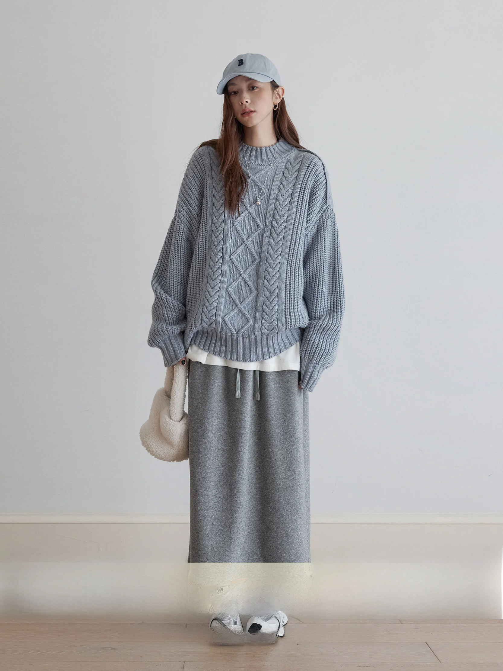 

VNook женский шерстяной свитер Thiened, свободный свитер с плечами, осень-зима, новый круглый вязаный длинный повседневный топ све