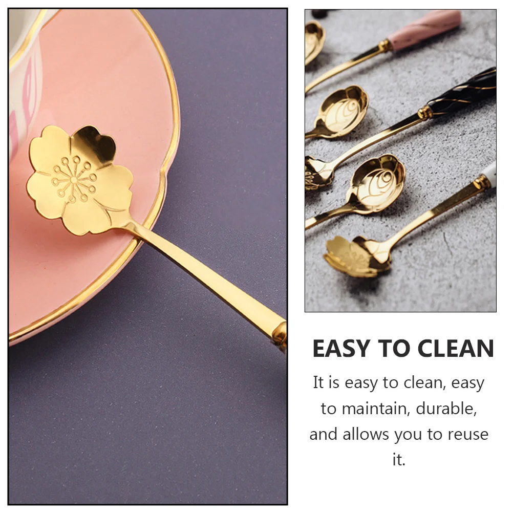 

4pcs Flower-Shaped Stainless Steel Coffee Spoon Kitchen Scoop Dessert Ice Cream Sugar Spoon Multipurpose Cake Scoop