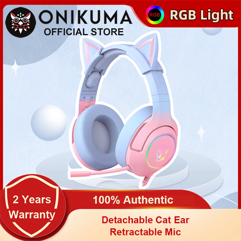 ONIKUMA K9 двухцветные Игровые наушники с RGB светодиодный светильник кой, выдвижной микрофон, геймерская гарнитура, компьютерные наушники для компьютерных игр