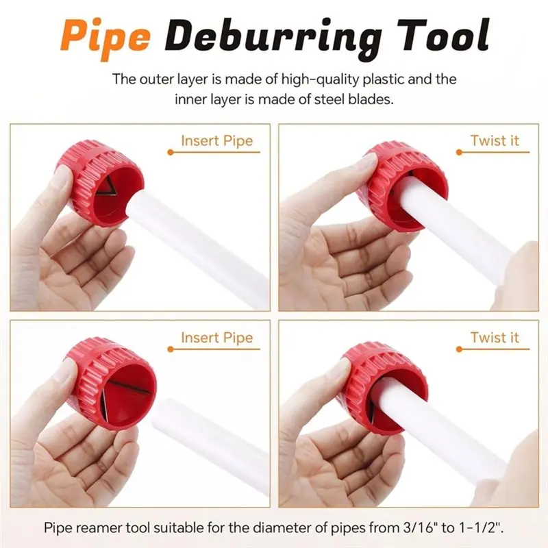 ABDJ-Complete 18 Pcs Plumbing Tool Kit,Pipe Depth Gauge, Reamer& 10 Spare HSS Blades For Copper/PVC/PEX/CPVC Pipes