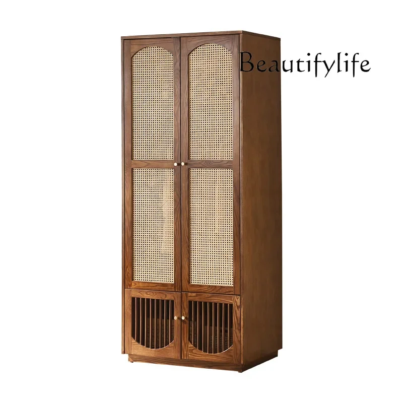 

Medieval rattan solid wood wardrobe combination Japanese simple large-capacity wardrobe