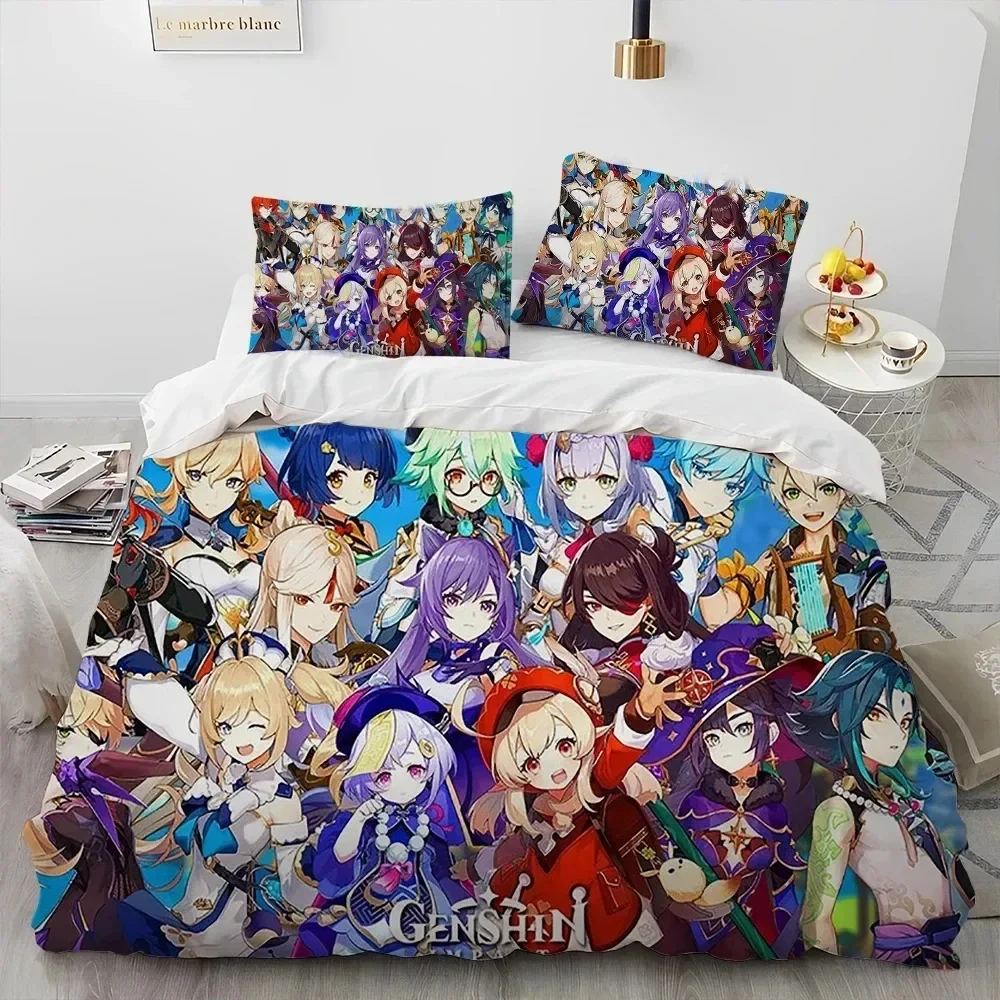 

Anime Genshin Impact Game Bedding Set Duvet Cover Bed Set Quilt Cover Pillowcase Comforter king Queen Size Boys Adult Bedding