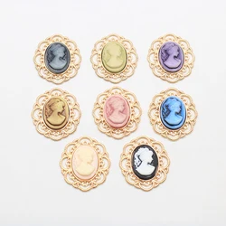 10Pcs 25*29mm Resin Beauty Head Alloy Round Buttons for Clothing DIY Accessories Encrusted Rhinestone Metal Dress Decorations