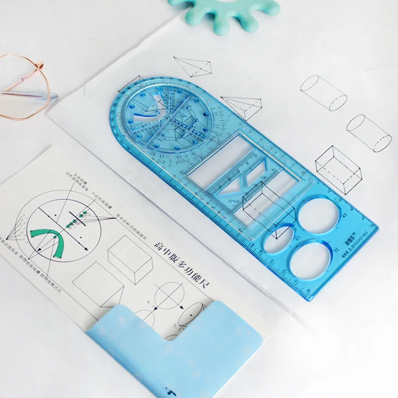 Kids Geometric Ruler Geometric Drawing Measuring Tool for School Student Office Architecture Measuring Ruler Drafting Supplies