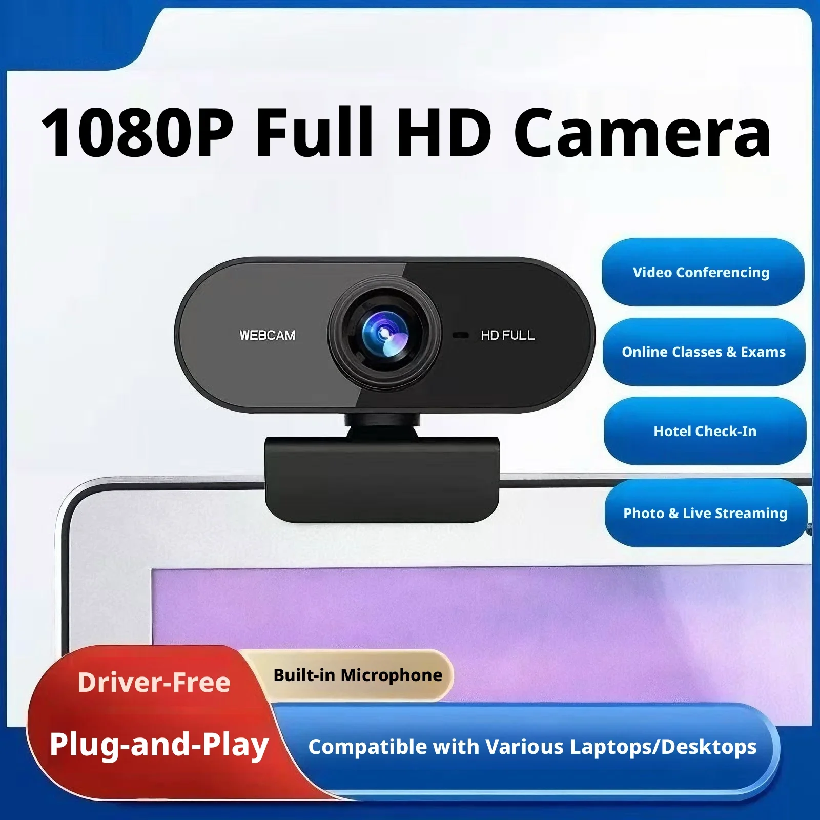 1080P Webcam With Microphone Plug Play HD Computer Camera For Laptop Desktop Video Call Webinar Live Stream Hotel ID Check