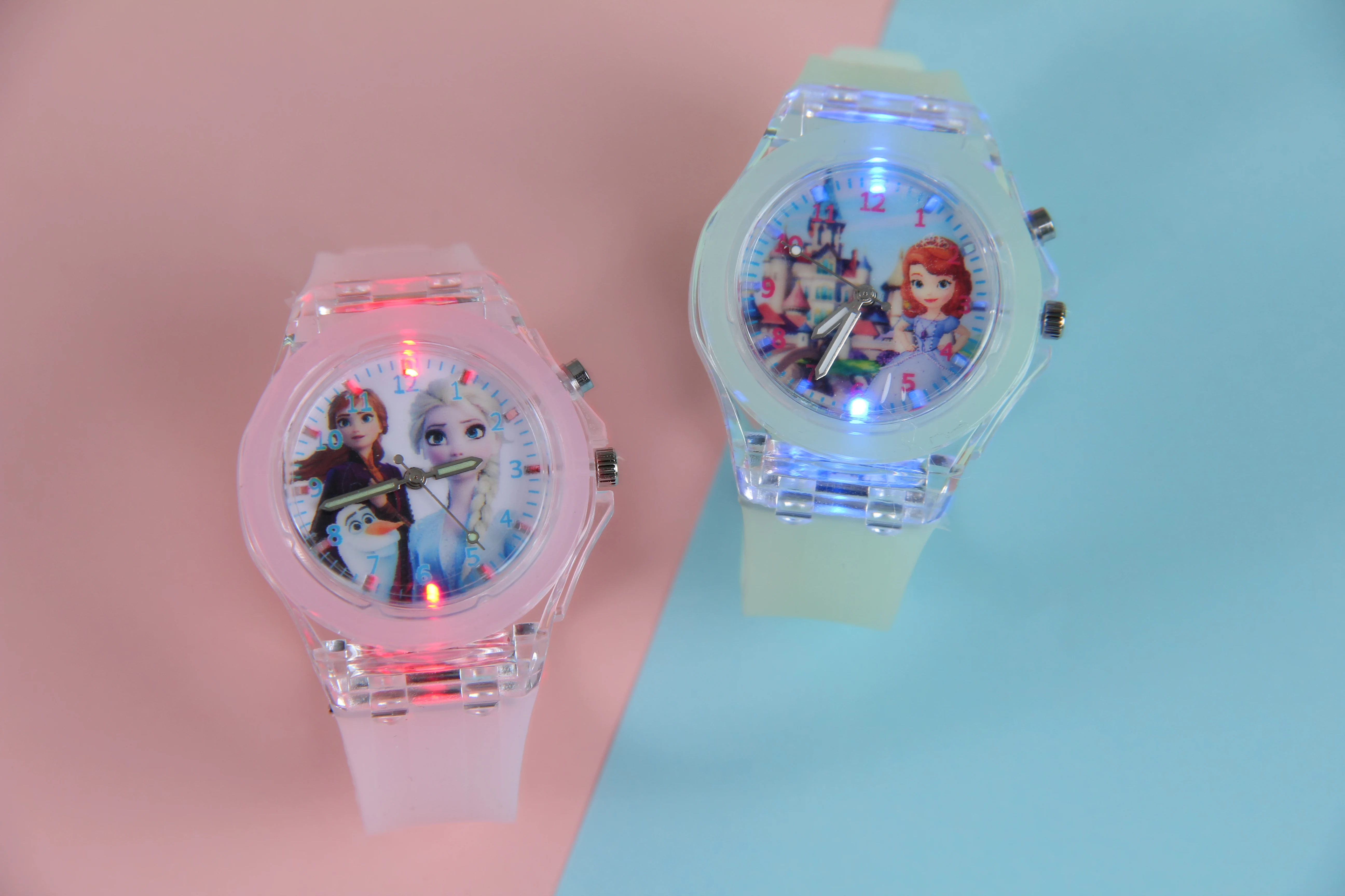 Disney Frozen Princess Elsa Led Kids Watch Figure Toys Fashion Cartoon Luminous Watch Student Birthday Toys Christmas Gift