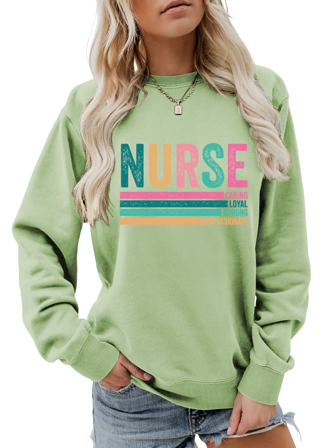 Autumn new crewneck T-shirt hoodie nurse caring loyal strong print loose women's casual top with all fashion pullover