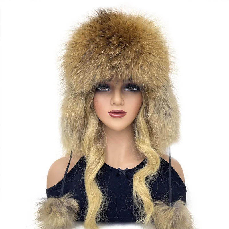 Hot Sale 100% natural Fox Fur Hat Women Cap Thick Fur Cap Winter Warm Hat Female Fashion For Women Hat With Earmuffs Hat