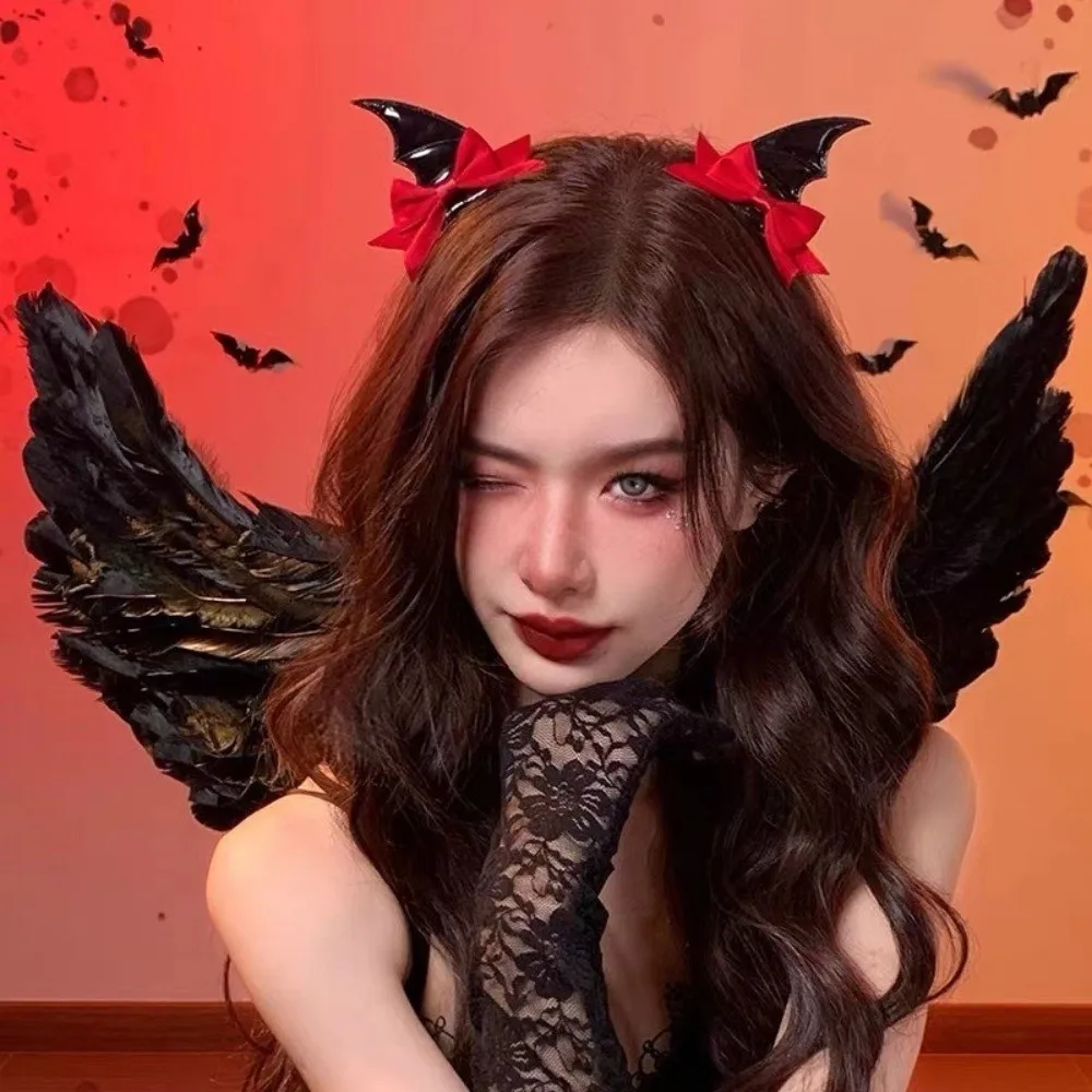2 Pcs Funny Bow Halloween Hairpins Gothic Style Y2K Devil Horn Hair Clips Lolita Style Headwear Bat Wings Hair Clips Cosplay