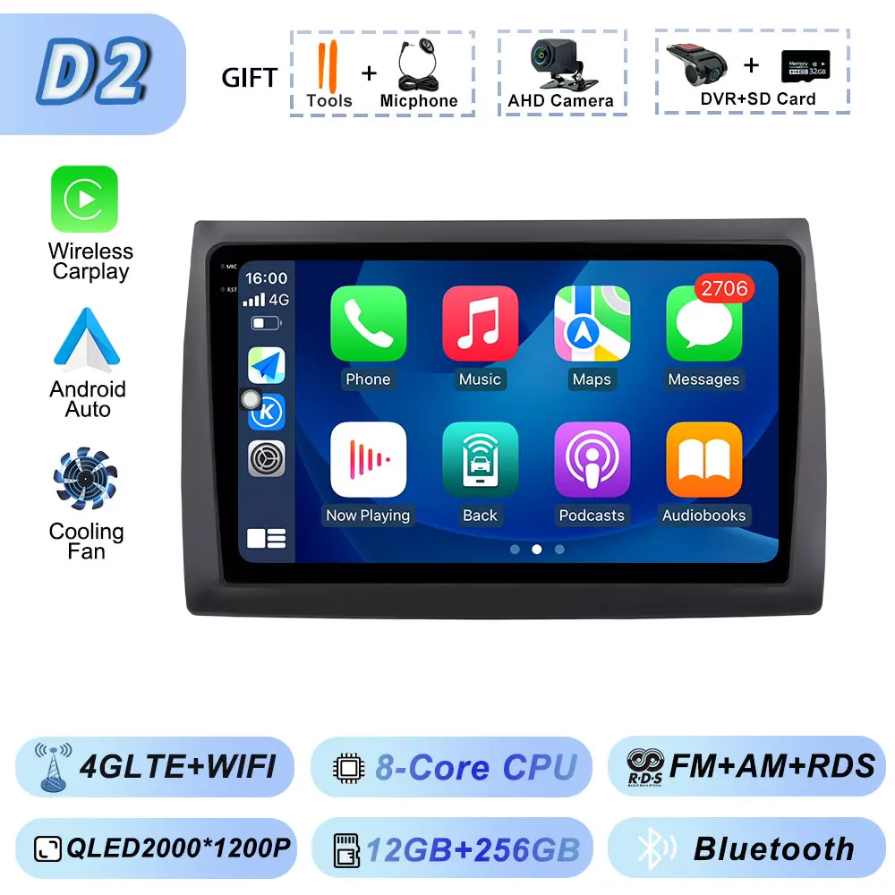 Draadloze Carplay Auto Android voor Fiat Stilo 2002-2010 Autoradio GPS Stereo Multimedia WiFi Viedo Speler Autoradio Navigatie