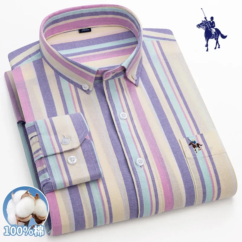 Heren Casual Shirts Met Lange Mouwen Katoenen Oxford Mode Gestreepte Regular Fit Zakelijke Shirts Fabrieksverkoop Mannenkleding Overhemden