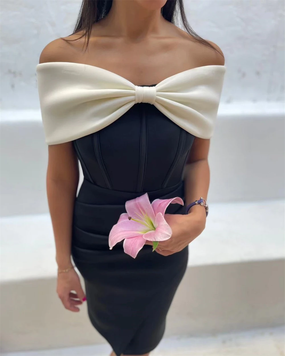 Customized Elegant Off-the-shoulder Sheath Homecoming Bows Fold Draped S Occasion Evening Gown  vestidos elegantes