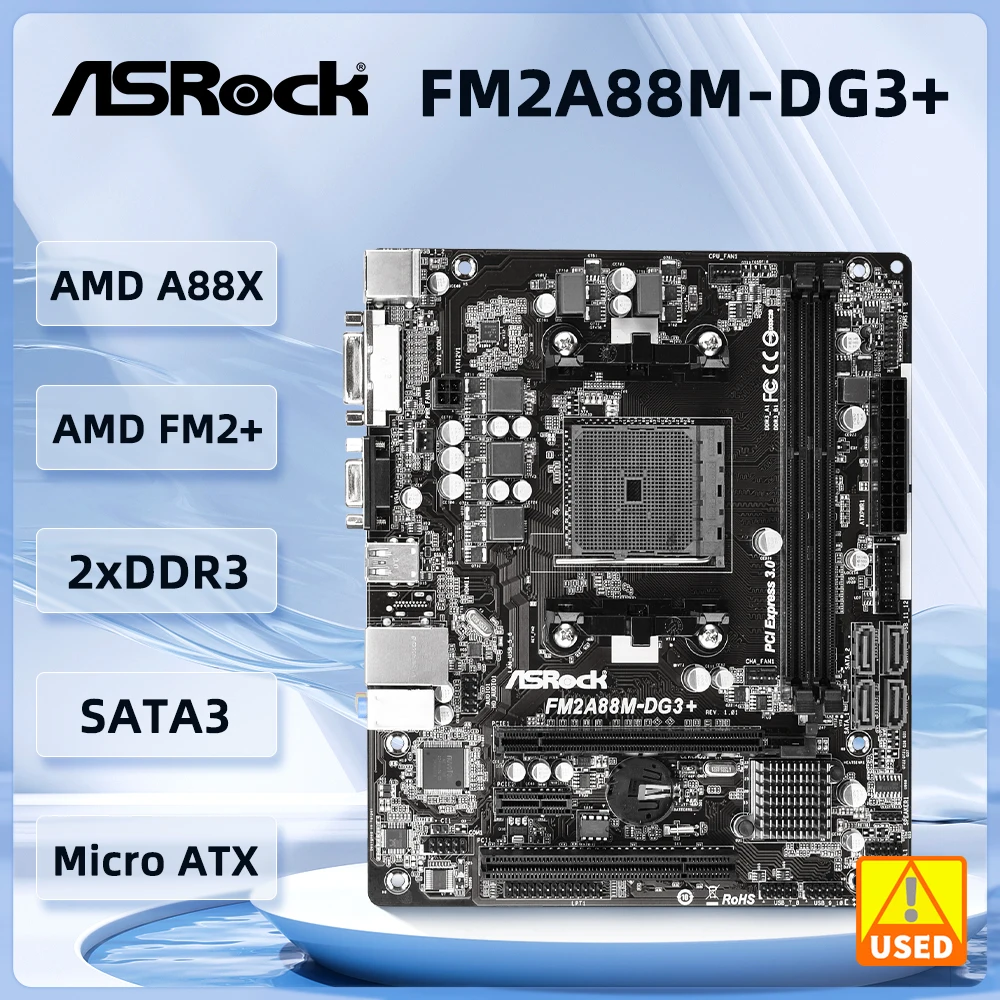 ASRock Motherboard FM2A88M-DG3+ Socket FM2 FM2+ AMD A88X 2×DDR3 PCI-E 3.0 USB3.0 Micro ATX support A8AD7600 Athlon X4 AD850X cpu