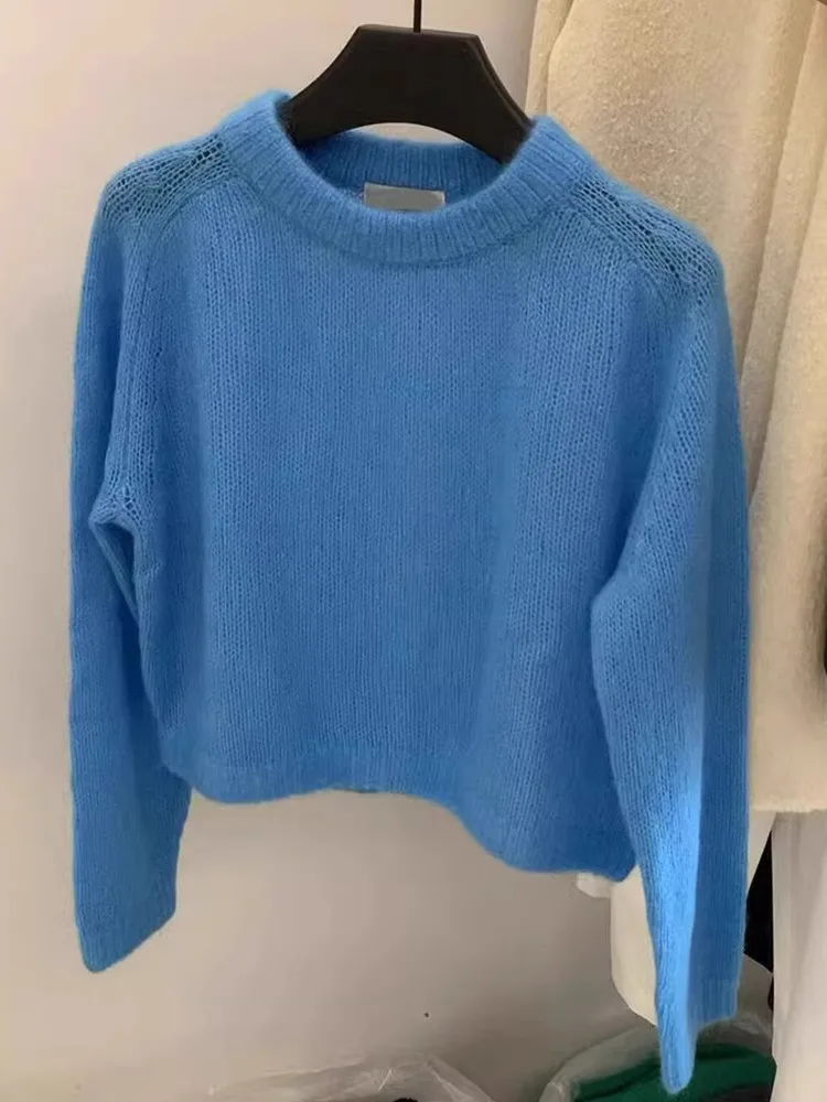 

Comfortable Pure Color round Ne Knitted Wool Sweater Long Sve Casual Sle Lazy Faionable Women's Camere Top