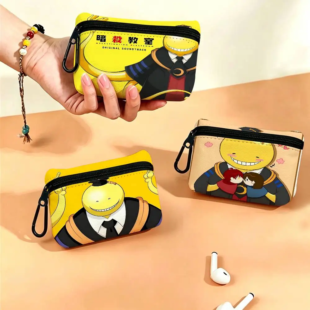 A-Anime-Assassination-Classroom Dark-Whimsical Mini Oxford Cloth Coin Purse With Carabiner Hook Portable Key Card Small Zipper