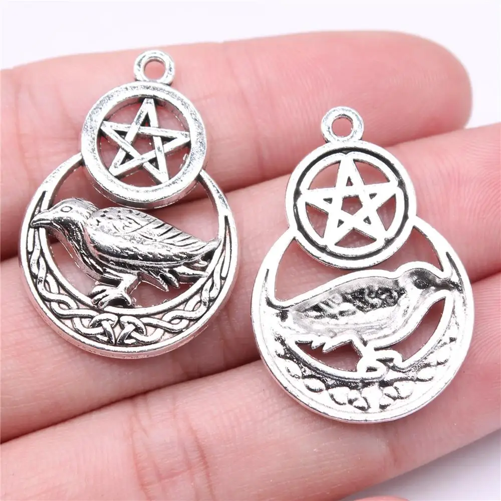 WYSIWYG 5 uds 3 estilos dijes de bruja pentagrama estrella cuervo dijes colgante para fabricación de joyería DIY hallazgos de joyería