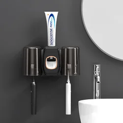 Automatic Toothpaste Dispenser & 2cups Bathroom Accessoire Multifunction Toothbrush Holder Toothbrush Case Nail-free 2024