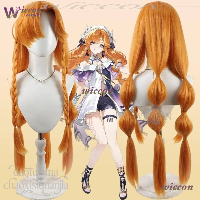 

CosC Game Wuthering Waves Косплей SIGRIKA Длинные кавайные оранжевые несколько косичек Парики с тонкой челкой Синтетические волосы Рождественская вечеринка Cos
