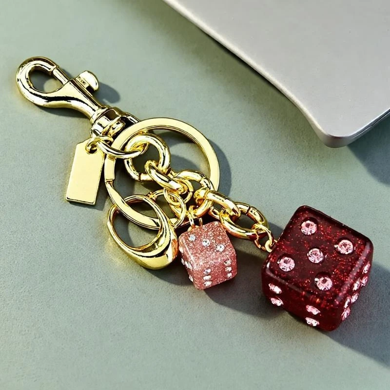 

Fashionable pink dice, crystal drop, letter keychain, student, ladies' jewelry bag, gift pendant, keychain accessory