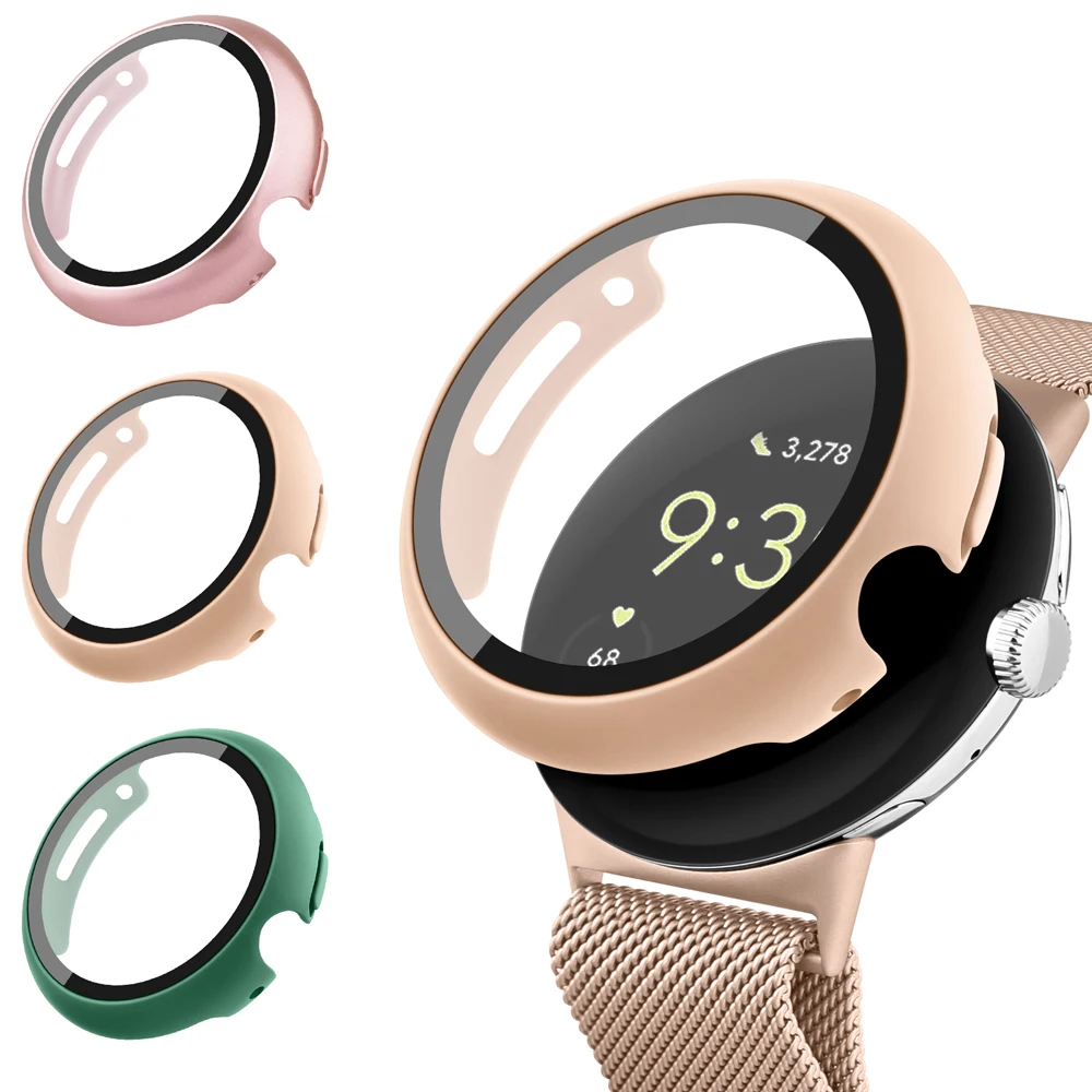 2 in 1 Tempered Glass Case For Google Pixel Watch Bumper Protective Cover Shell Screen Protector Glass For Google Pixel Watch