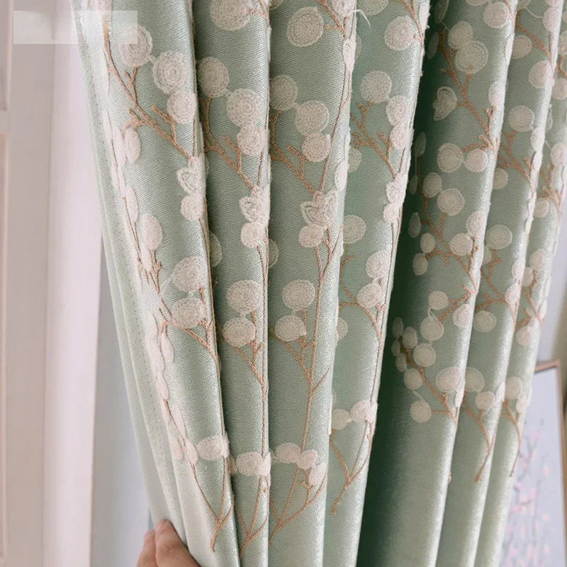 Modern Simple Pastoral Style Embroidered Velvet Linen Semi Blackout Customization Curtains for Living Dining Room Bedroom
