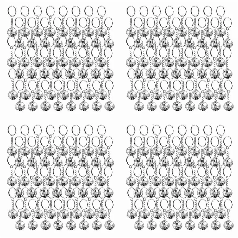 

192Pcs Set Disco Ball Keychain Mirror Keyring Reflective Ball Key Chain Pendant-LICG