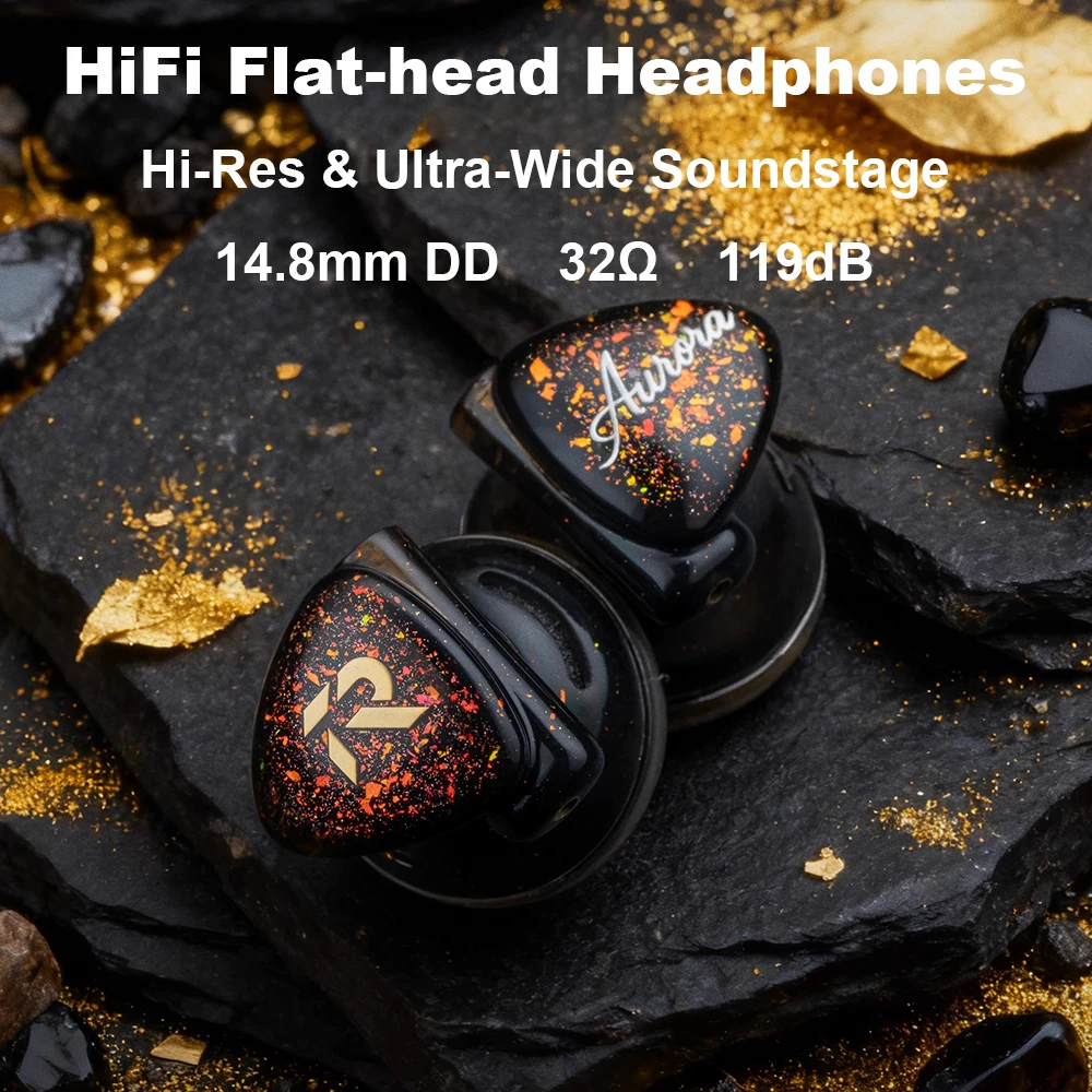 

Flat Head Earbuds HiFi Headphones Rainbow Aurora IEM Earphones 2pin Wired Flat Headsets 14.8mm Dynamic Headphone for Audiophiles