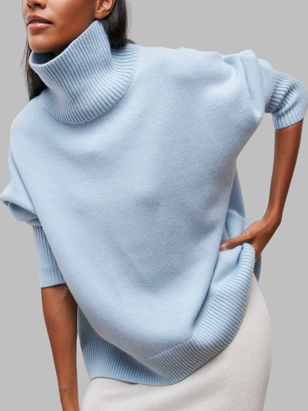 

Loose High Ne Knitted Sweater Women's Faionable All-Match Color Knitwear Soft Polyester Fiber Crew Ne Pullover