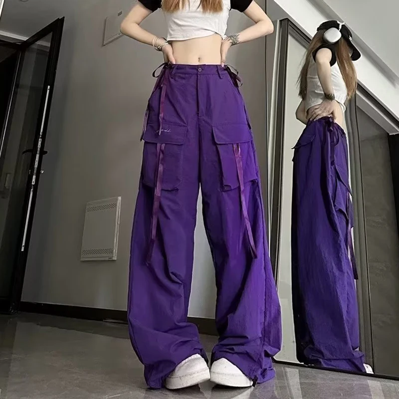 American Vintage Dopamine Baggy Purple Cargo Pants With Large Pockets For Women