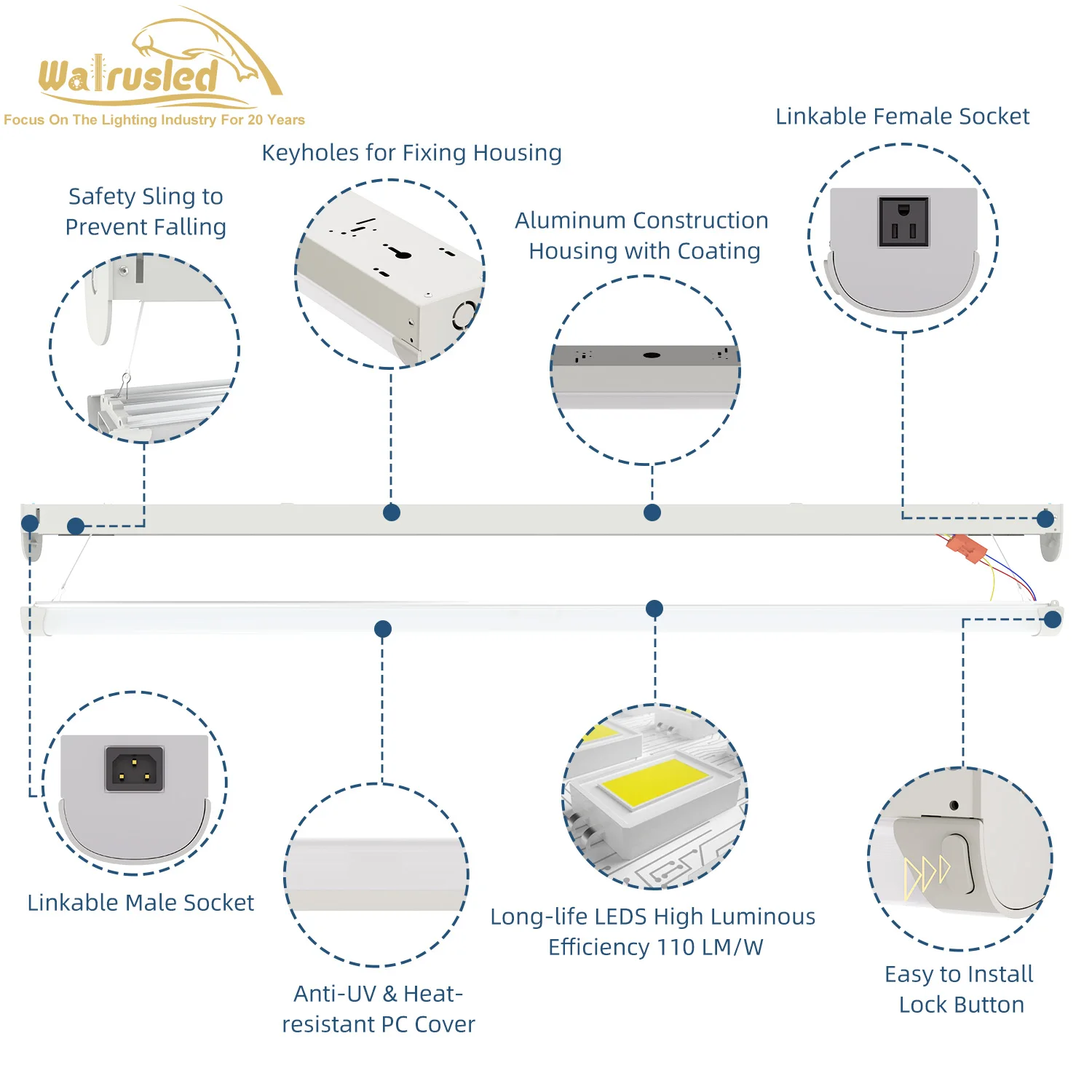 4 أقدام قابلة للربط 80 واط LED متجر ضوء 8800lm 3000 كيلو/4000 كيلو/5000 كيلو SCR عكس الضوء شريط خطي إضاءة العمل مع المكونات وسلك الطاقة FCC #6