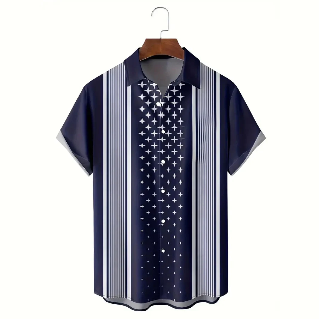 Chemise à manches courtes à imprimé graphique ethnique pour hommes, haut décontracté, chemise hawaïenne à revers, vêtements respirants pour hommes, chemisier de rue, mode estivale