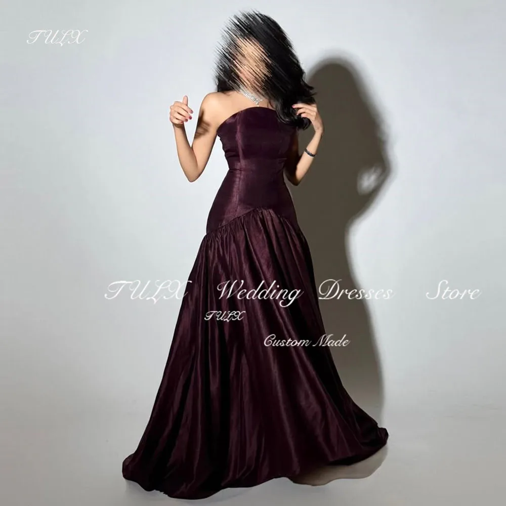 Eleganckie suknie wieczorowe z tafty TULX, bez ramiączek, bez rękawów, plisowane suknie balowe do ziemi, arabskie, na formalne okazje, szyte na miarę, kolekcja 2025