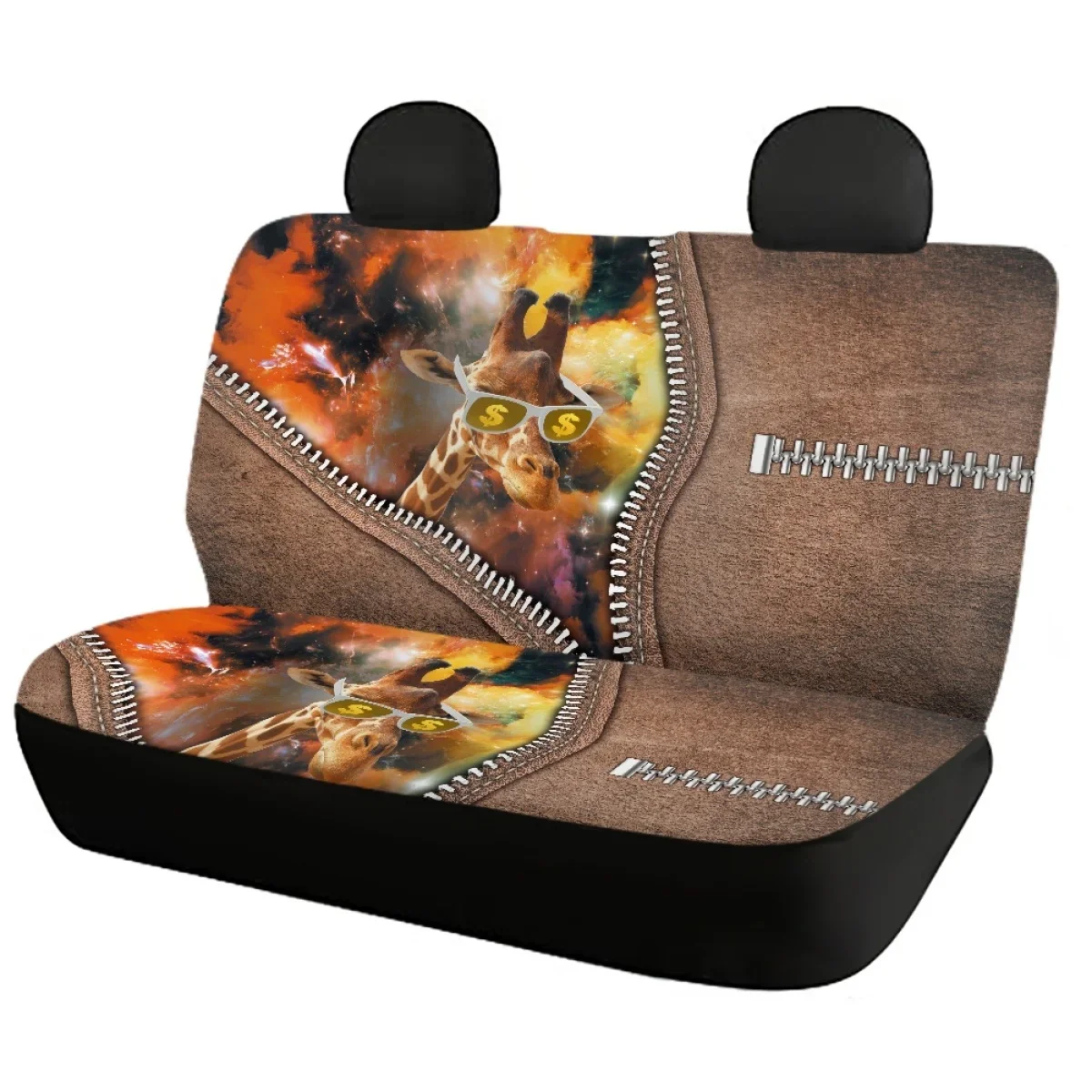 Funny Giraffe Cartoon Print Car Seat Cover Non-skid Universal Front and Back Car Seat Cushion Cover Full Set Auto Seat Protector