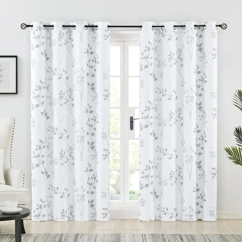 Window Curtain Panels Thermal Insulated Noise Reducing Drapes for Bedroom/Living Room Leaf Energy Saving Window Treatment