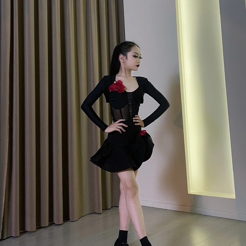 Latin dance costume 2025 Spring/Summer New Children's Premium Edition National Standard Practice Dress Girls' Competition Set