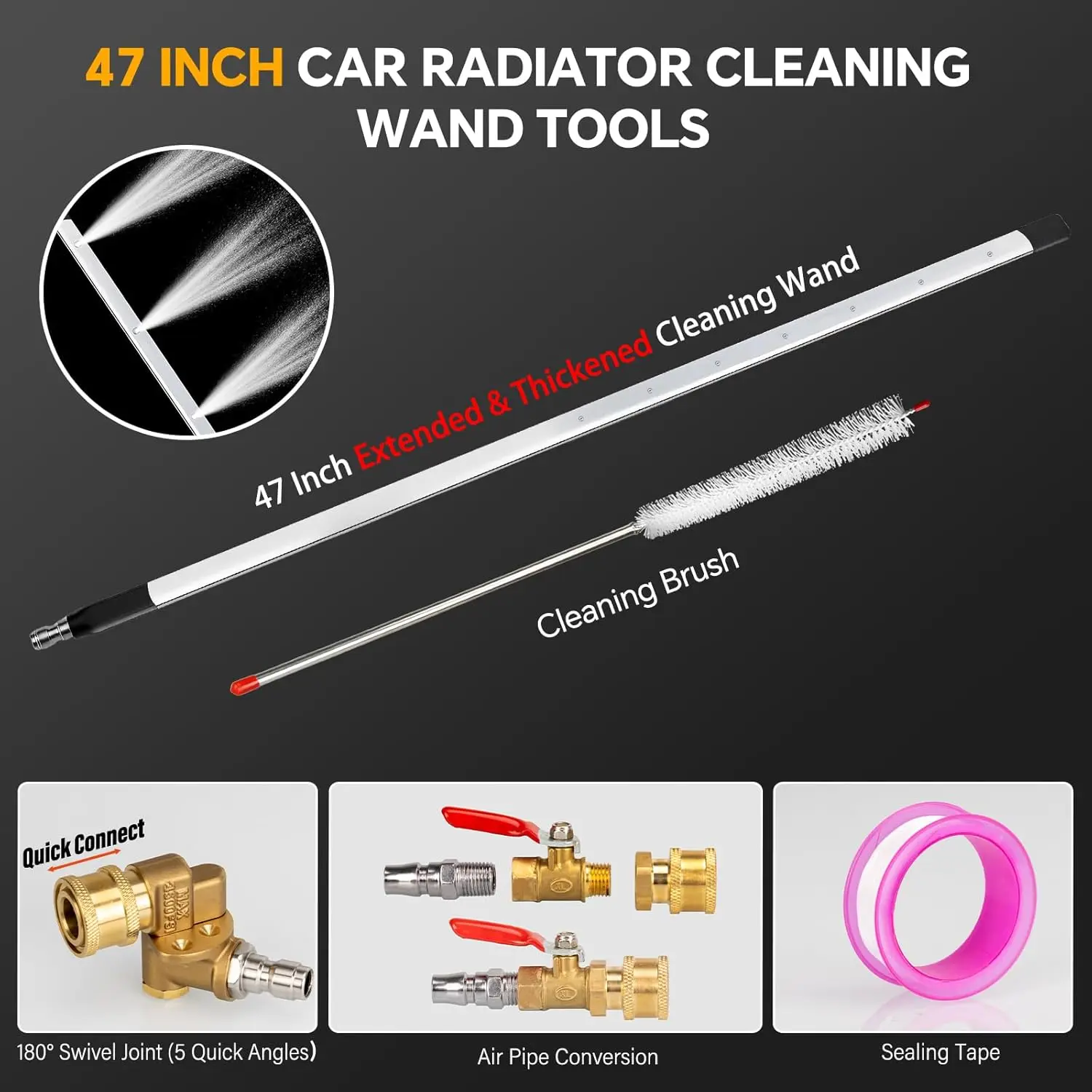 ترقية عصا غسالة الضغط المبرد 47 بوصة، 4500 رطل لكل بوصة مربعة، 7 فوهات، فرشاة، منظف دافق محمول للشاحنة والسيارة #2