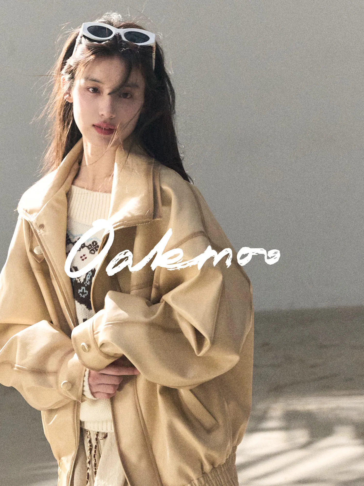 OAKMOO Giacca in Pelle da Donna Primaverile, Modello Miation Heavy Work, Vestibilità Ampia, Lunghezza Media, con Doppio Colletto e Cerniera