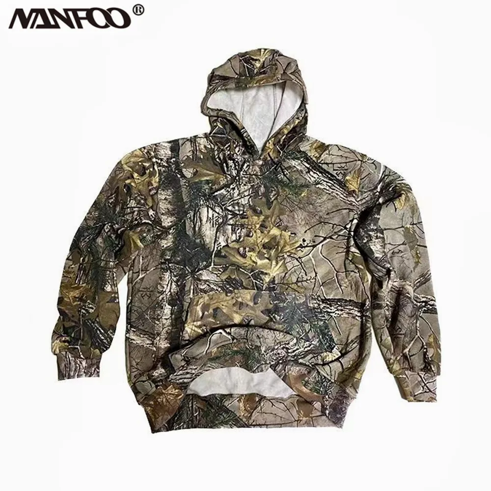 Men\'s spring autumn Fishing Hoodies Pine Branch Boinic Camouflage Hunting Sport Top Full Cotton Thin Fleece Keep Warm Sweater