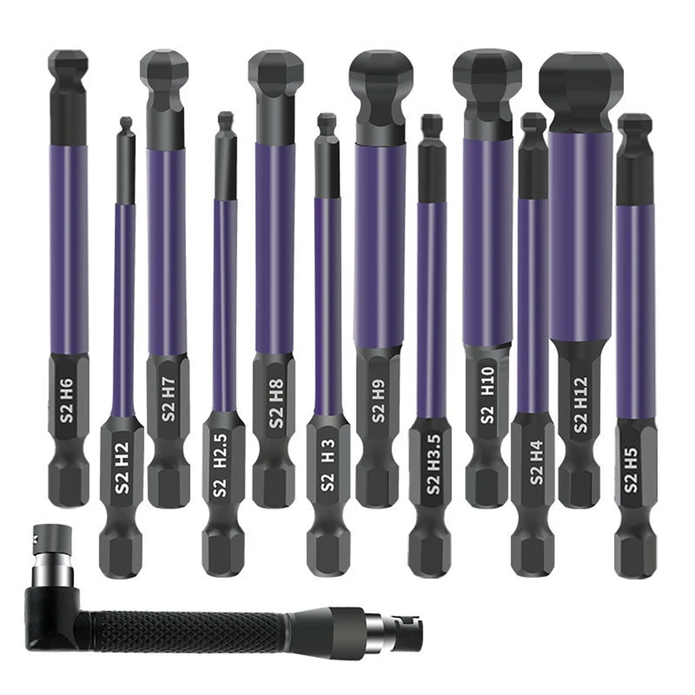 H2-H12 Chave de fenda Bits para broca elétrica, bola magnética End, cabeça de hexágono, Hex Shank, Wrench Hand Tool, 75mm, 13Pcs