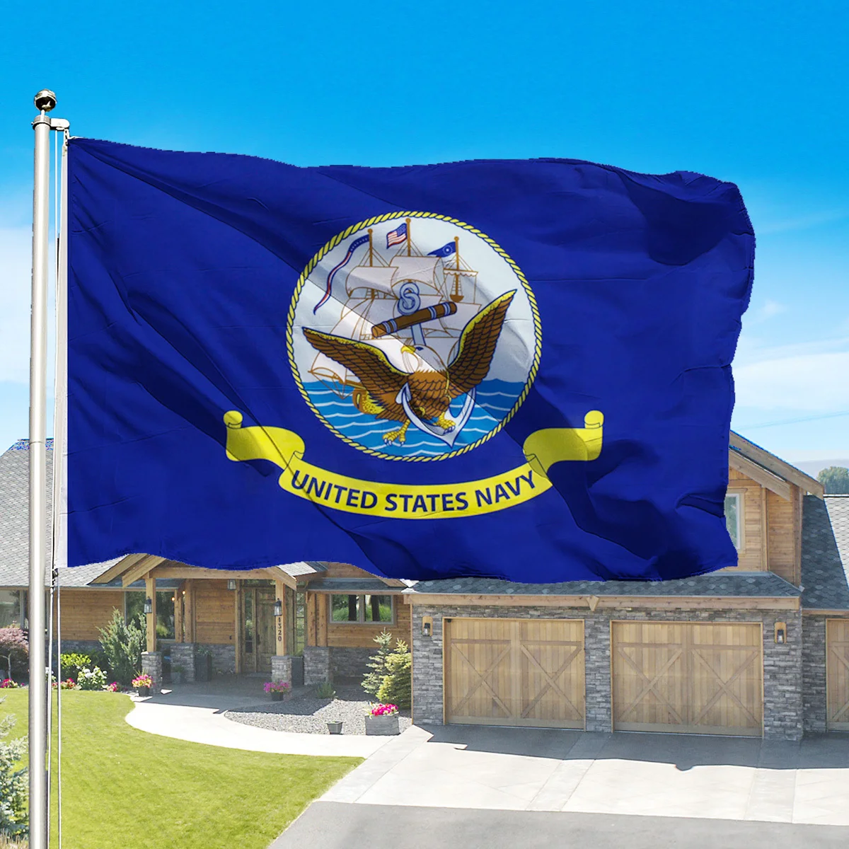 US Navy Flag 3x5 Outdoor United States Navy Seal Flags with 2 Brass Grommets Vivid Color Polyester,  Brass Grommets