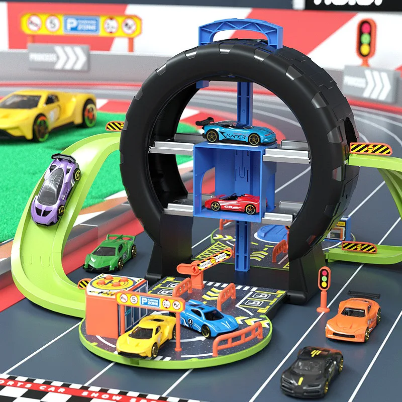 Boy toy car model children tire track parking lot puzzle baby alloy car