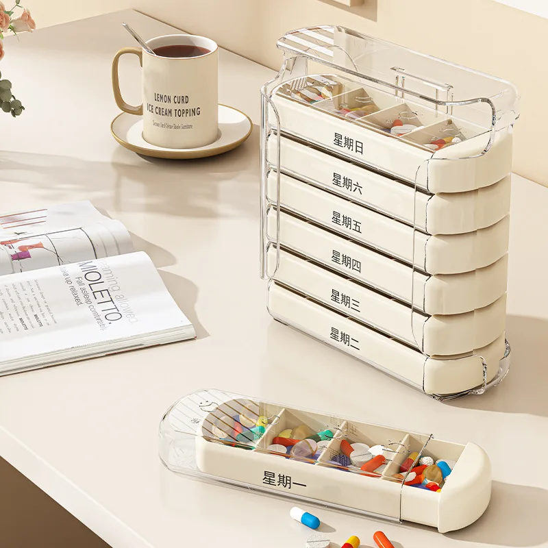 

7-Day Medication Organizer, Weekly Pill Organizer, Portable Medicine Box Square, Convenient 28-Grid Drawer Medicine Case